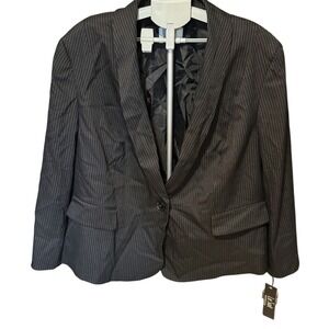 Le Suit‎ Pinstripe Blazer Women's 24W Black Ivory Career Office Jacket NWT Fall